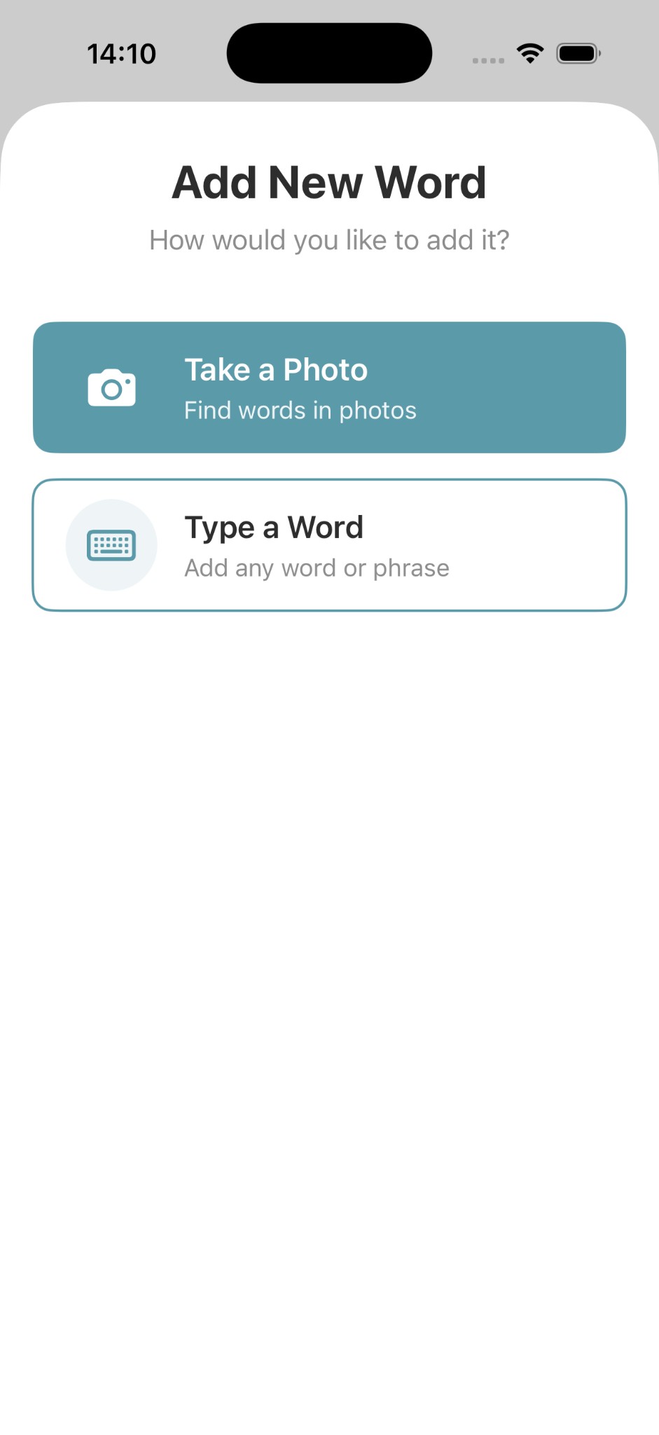 Add New Word - Take a Photo or Type a Word